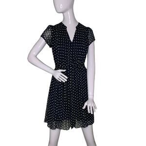 J.B.S Pinup Dress Size 4P Polka Dot Sheer Short Cap Sleeves Blue…